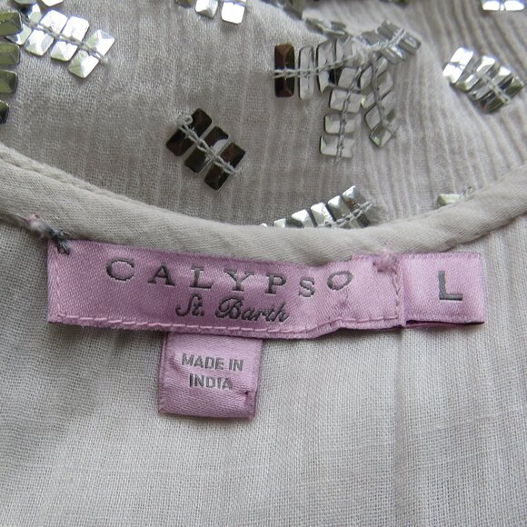 Calypso St. Barth Sleeveless Gauzy Cotton Sequin Dress Lined SIZE LARGE - Picture 9 of 10
